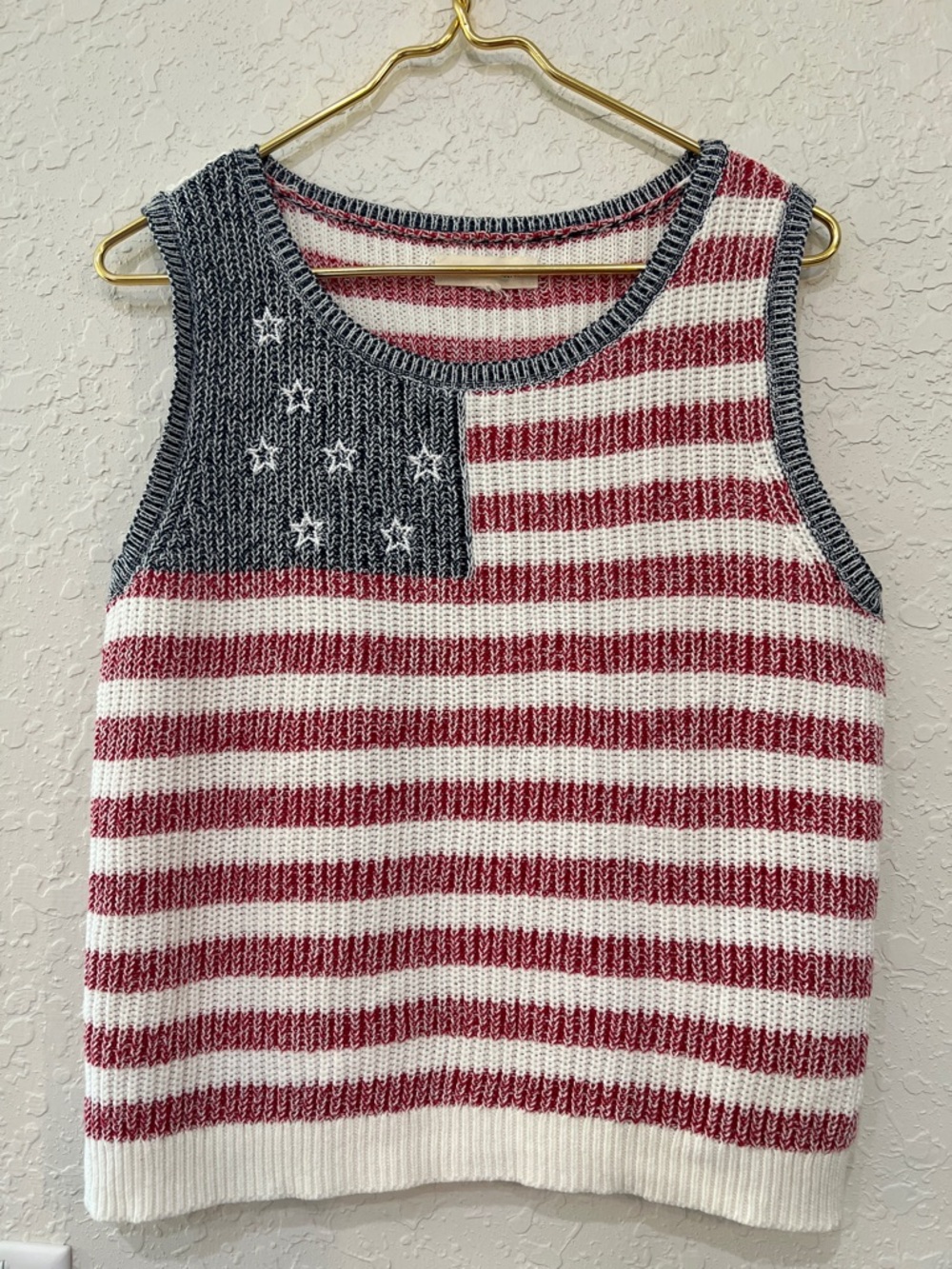 Lucky Brand American Flag Sleeveless Sweater Tank Red White Blue - Picture 5 of 10